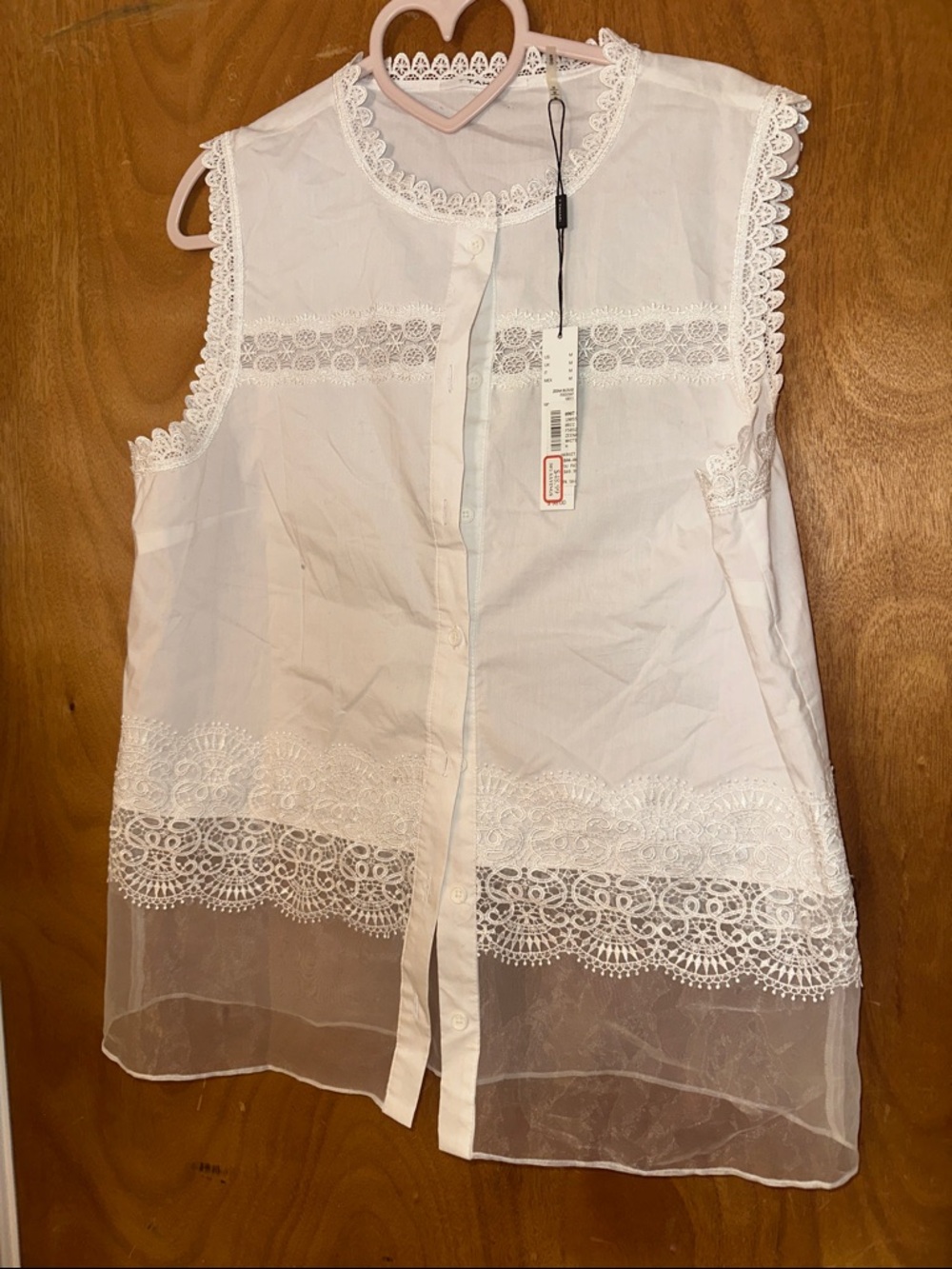 Tahari White Lace-Trim Button Front Blouse